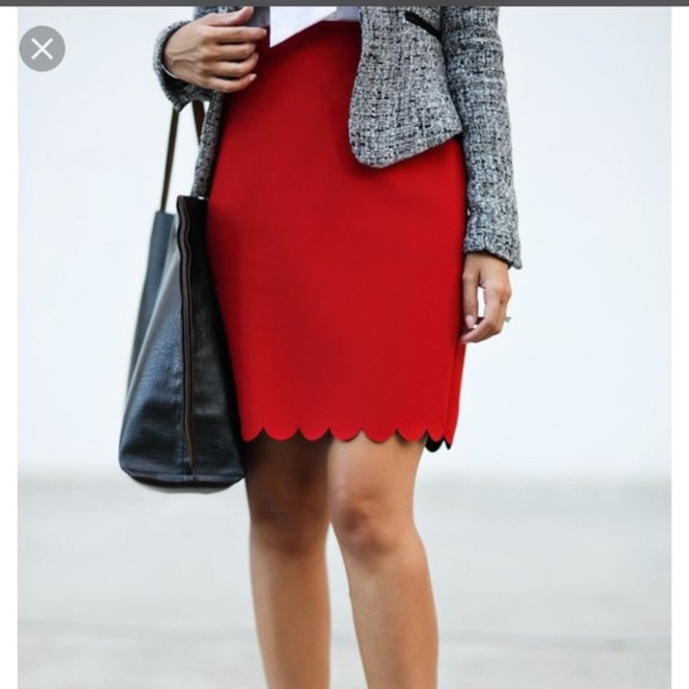 Banana Republic Red Scalloped Hem Skirt